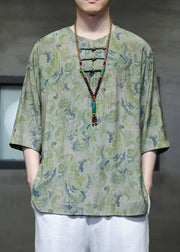 New Green O-Neck Print Ice Silk Men T Shirt Half Sleeve