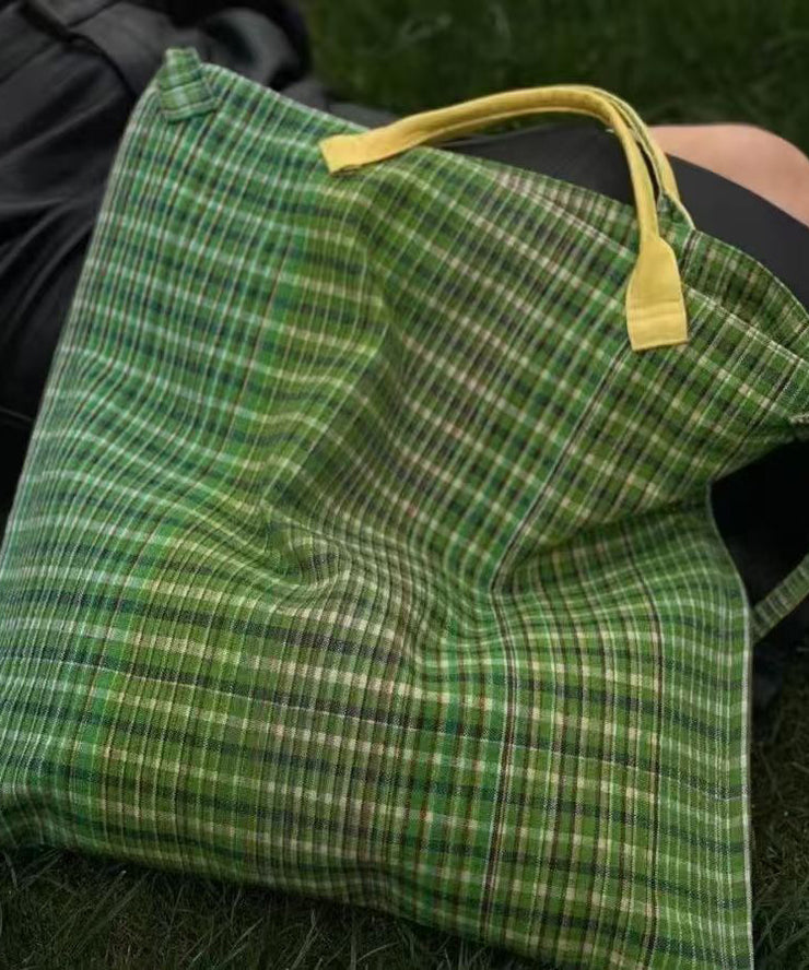 New Green Plaid Large Capacity Canvas Tote Handbag