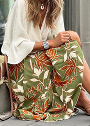 New Green Print Elastic Waist Cotton Maxi Skirts Summer