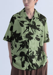 New Green Print Pockets Cotton Men Shirts Summer