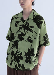 New Green Print Pockets Cotton Men Shirts Summer