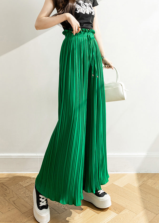 New Green Ruffled Solid Chiffon Crop Pants Summer