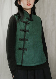 New Green Stand Collar Button Warm Fleece Waistcoat Sleeveless