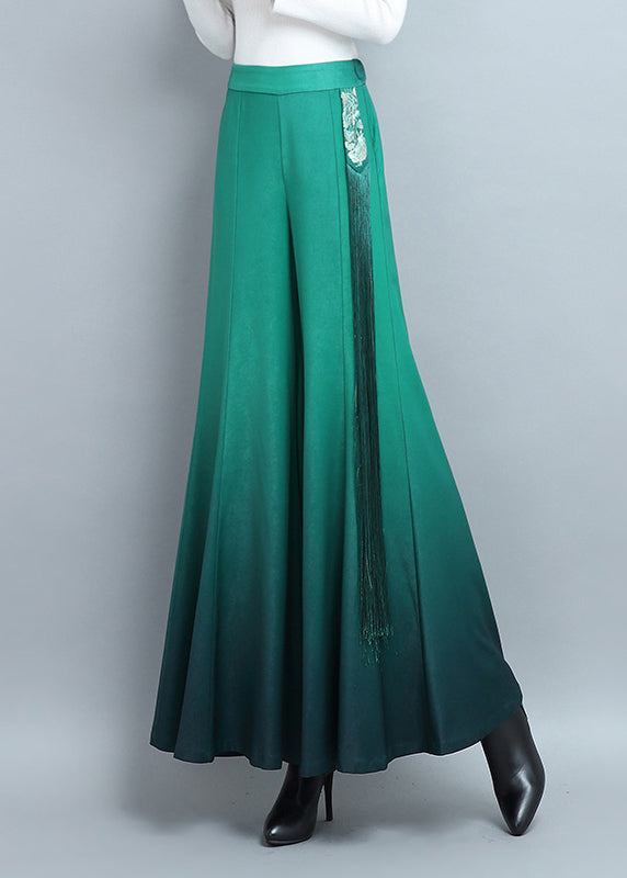 New Green Tasseled High Waist Cotton Pants Spring