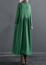 New Green Turtleneck Lace Up Cotton Knit Maxi Dresses Winter