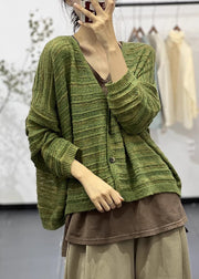 New Green V Neck Hollow Out Cotton Knit Coats Fall