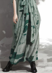 New Green V Neck Print Silk Maxi Dresses Summer