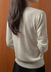 New Grey Button Bright Silk Knit Cardigan Long Sleeve