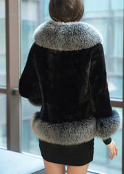 New Grey Fur Collar Pockets Patchwork Mink Velvet Coats Winter