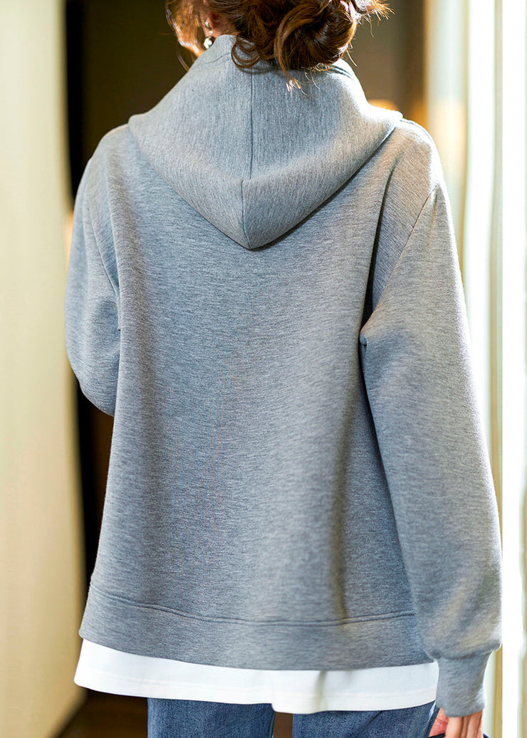 New Grey Hooded Nail Bead Cotton Sweatshirts Spring