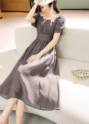 New Grey Lace Up Patchwork Chiffon Dress Short Sleeve