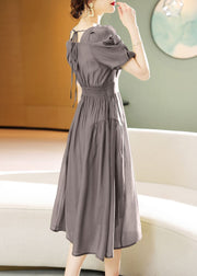 New Grey Lace Up Patchwork Chiffon Dress Short Sleeve