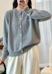 New Grey Nail Bead Button Cozy Knit Cardigans Fall