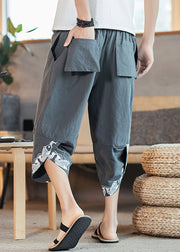 New Grey Pockets Elastic Waist Cotton Mens Harem Pants Summer