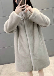 New Grey Stand Button Zircon Collar Mink Velvet Coats Winter