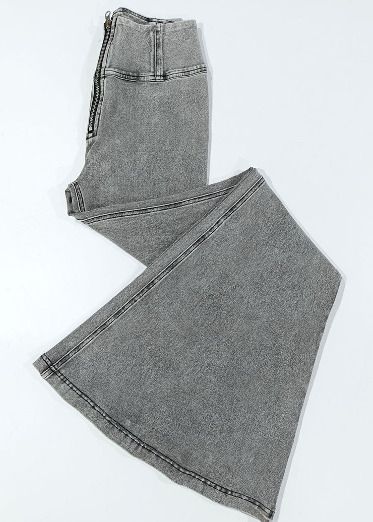 New Grey Zippered High Waist Knit Flare Bottoms Summer