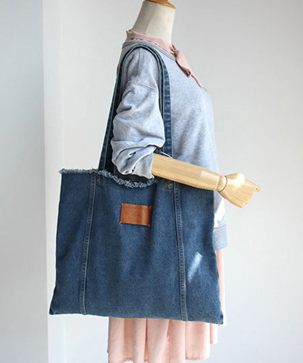 New High-Capacity Torn Edge Denim Shoulder Bag