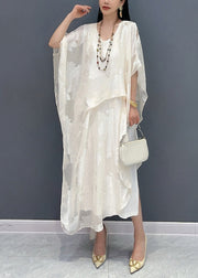 New Jacquard White Silk Maxi Dresses Summer