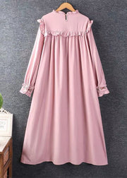 New Khaki Embroideried Ruffled Cotton Long Dresses Spring