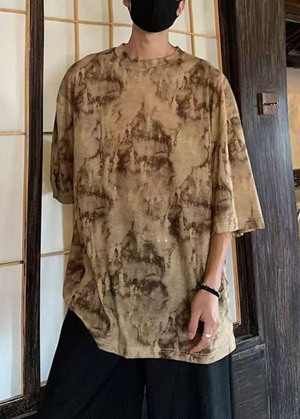 New Khaki O Neck Print Ice Silk Best T Shirts For Men Summer