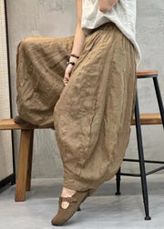 New Khaki Pockets High Waist Thin Linen Crop Pants Spring