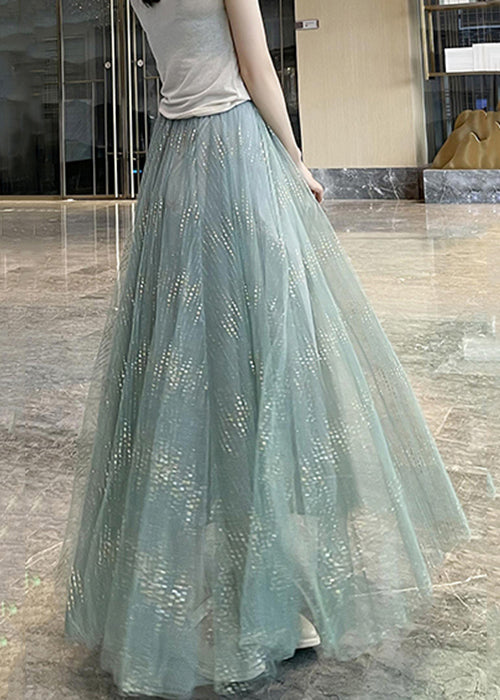 New Light Blue Bright Elastic Waist Tulle Pleated Skirt