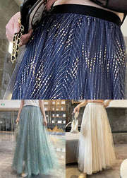 New Light Blue Bright Elastic Waist Tulle Pleated Skirt