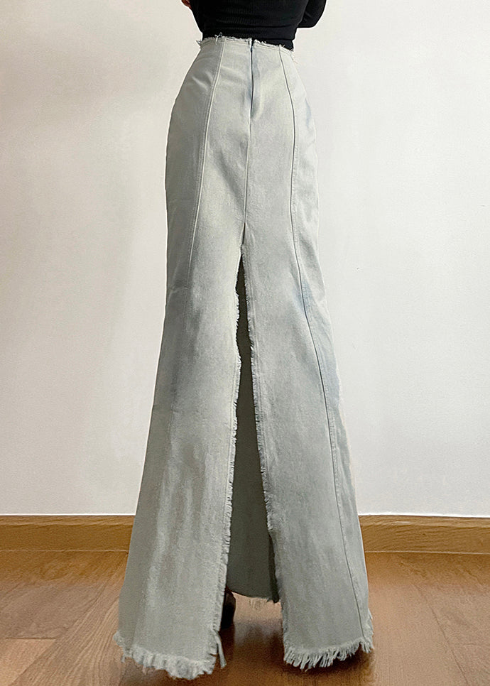 New Light Blue Side Open High Waist Denim Skirt Fall