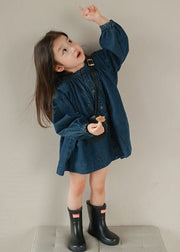 New Navy O Neck Button Patchwork Denim Girls Shirts Coats Fall