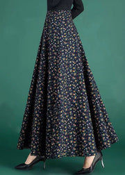 New Navy Print Elastic Waist Cotton Skirts Fall