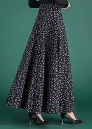 New Navy Print Elastic Waist Cotton Skirts Fall