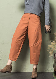 New Orange Pockets High Waist Cotton Crop Pants Spring