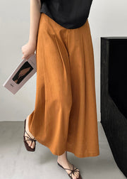 New Orange Pockets Solid Cotton Wide Leg Pants Summer