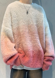 New Pink Gradient Color Thick Mink Hair Knitted Mens Sweaters Fal