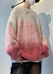 New Pink Gradient Color Thick Mink Hair Knitted Mens Sweaters Fall