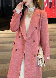 New Pink Peter Pan Collar Button Cashmere Long Coats Fall