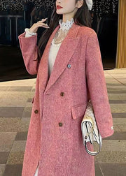 New Pink Peter Pan Collar Button Cashmere Long Coats Fall