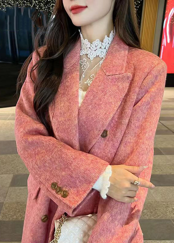 New Pink Peter Pan Collar Button Cashmere Long Coats Fall