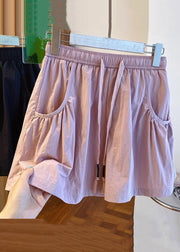 New Pink Pockets Elastic Waist Cotton Shorts Summer