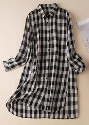 New Plaid Peter Pan Collar Button Cotton Shirt Long Sleeve