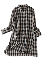 New Plaid Peter Pan Collar Button Cotton Shirt Long Sleeve