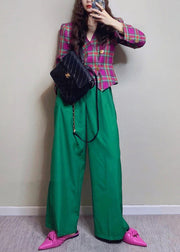 New Plaid Tops And Green Pockets Pants Cotton Two Piece Set Fall