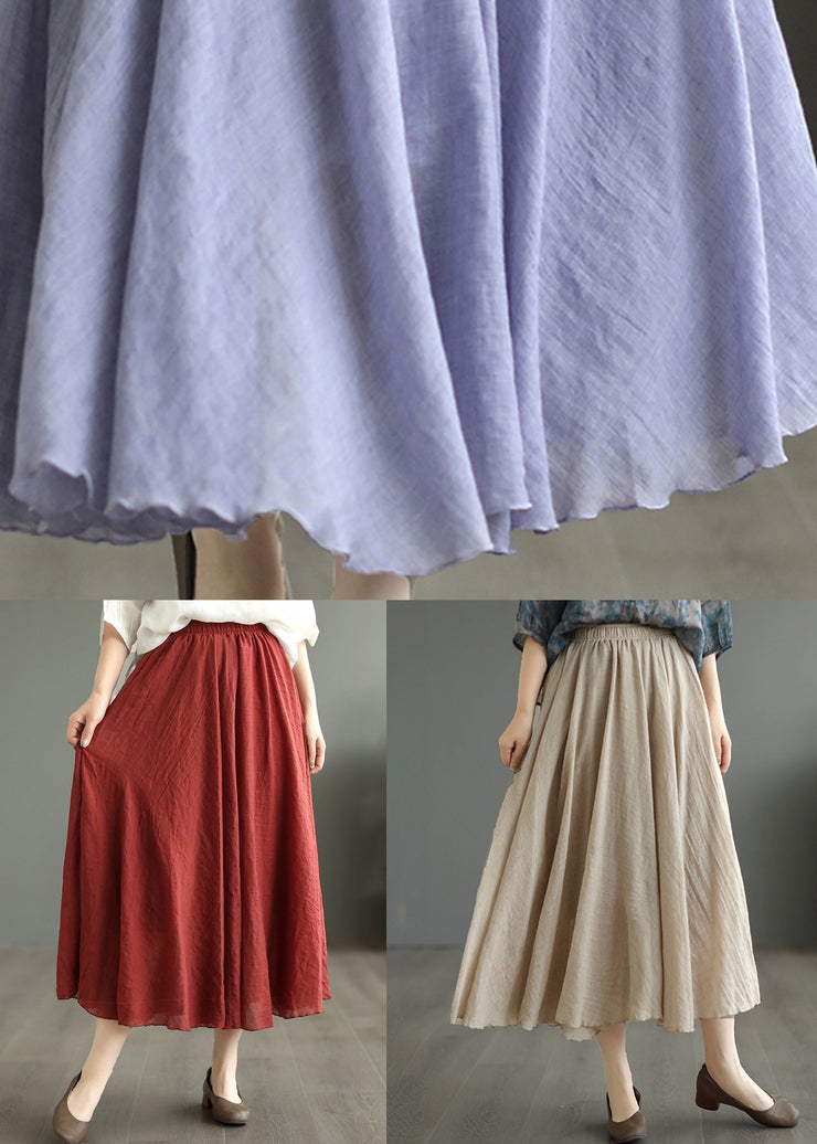 New Purple Elastic Waist Patchwork Cotton Pleated Skirt