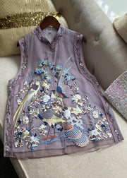 New Purple Embroidered Button Tulle Waistcoat Sleeveless