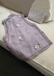 New Purple Embroidered Button Tulle Waistcoat Sleeveless