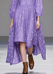 New Purple O Neck Print Low High Design Cotton Dresses Fall