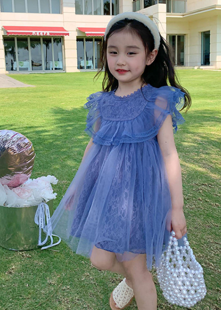 New Purple Ruffled Patchwork Tulle Kids Girls Princess Dresses Summer