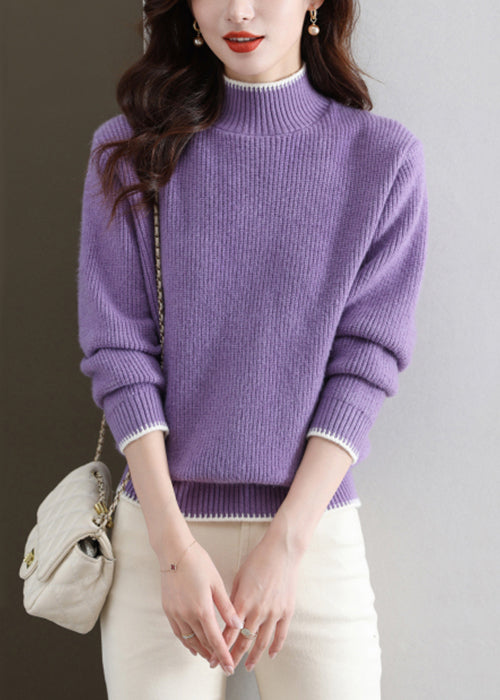 New Purple Turtleneck Thick Knit Sweaters Fall