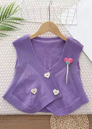 New Purple V Neck Button knitting Cotton Girls Waistcoat Sleeveless