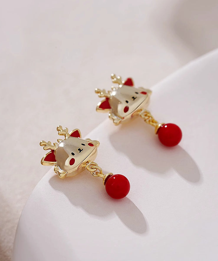 New Red Alloy The Year Of the Loong Pearl Drop Earrings